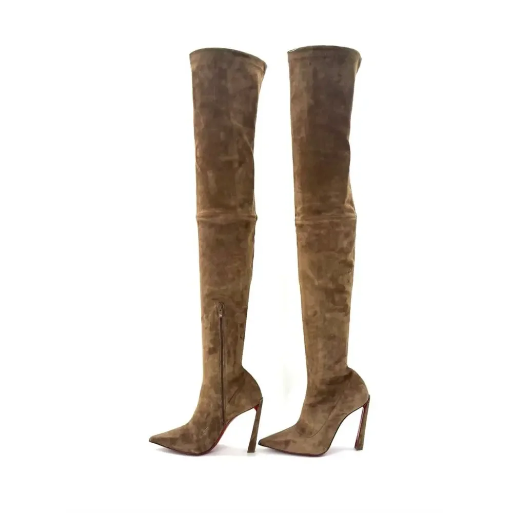 Christian Louboutin Condora Botta Alta 100 Rhea Brown Pointed Toe Boots 36.5